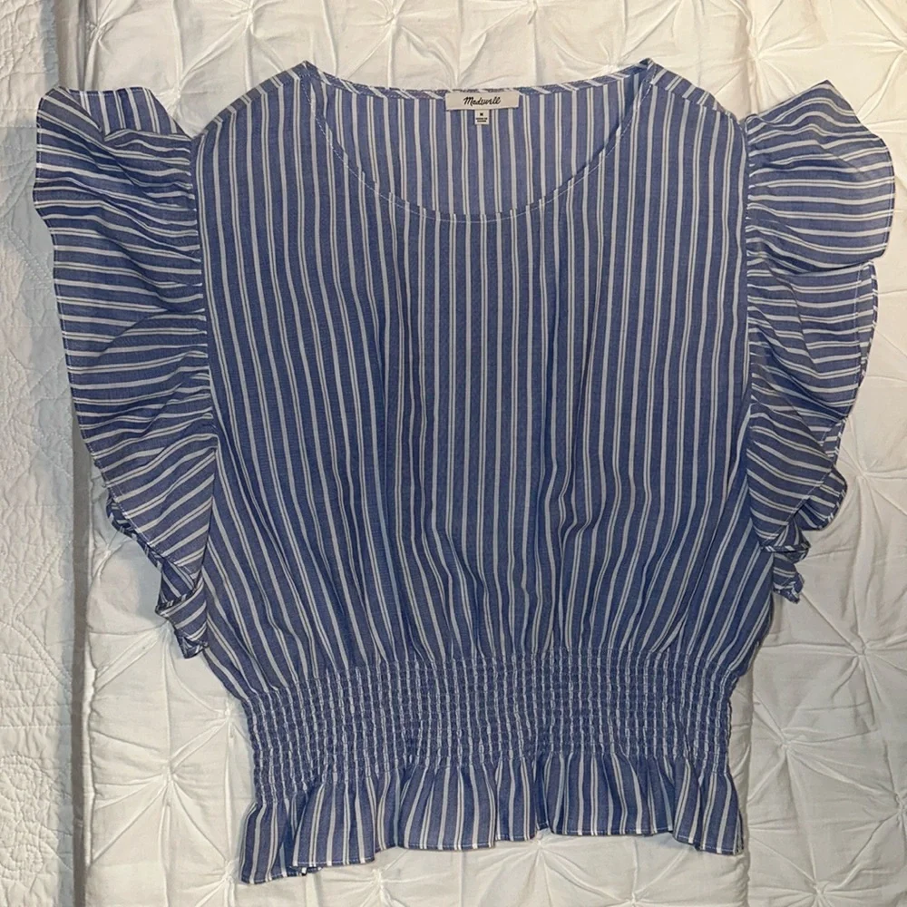 Madewell Flutter-Sleeve Smocked Top in Stripe - Picture 5 of 5